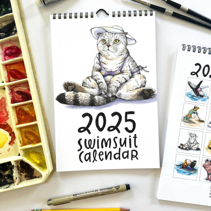 👙2025 Swimsuit Animals Watercolor Wall Calendar