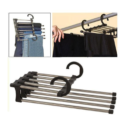 🔥Multi-functional Pants Rack - Closet Multiple Layers Multifunctional Uses Rack Organizer for Trousers Scarves Slack (1 Pack with 5 Metal Clips)
