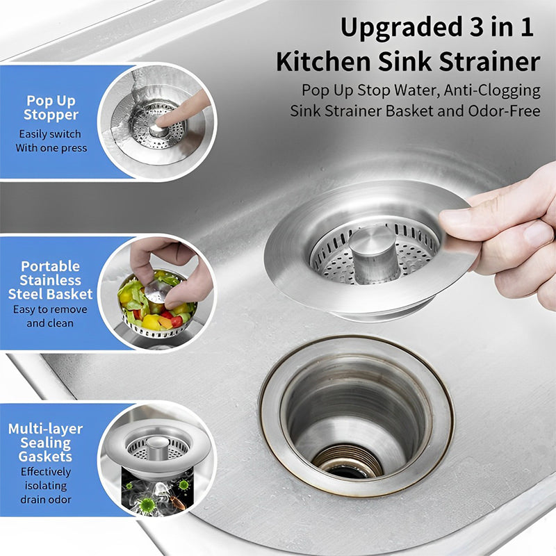 🔥 Last Day 49% OFF 🔥3 in 1 Kitchen Sink Drain Strainer Kitchen Gadgets