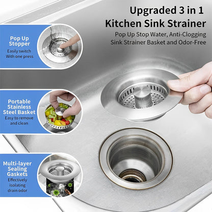 🔥 Last Day 49% OFF 🔥3 in 1 Kitchen Sink Drain Strainer Kitchen Gadgets