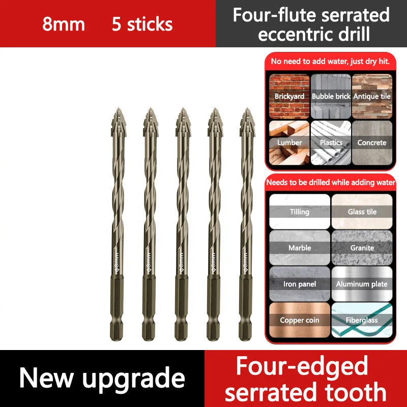 🔥2025 Hot Sale 50% OFF🔥High-Strength 4-Flute Serrated Eccentric Drill Bit Kit
