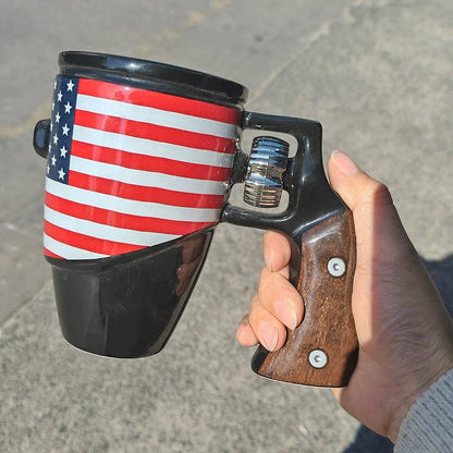 Revolver Coffee Cup with Rotatable Wooden Handle