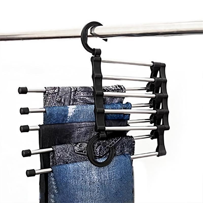 🔥Multi-functional Pants Rack - Closet Multiple Layers Multifunctional Uses Rack Organizer for Trousers Scarves Slack (1 Pack with 5 Metal Clips)
