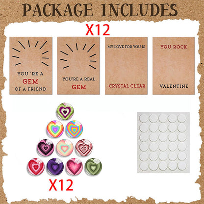 24 Pack Valentines Cards with Heart-Shape Stones