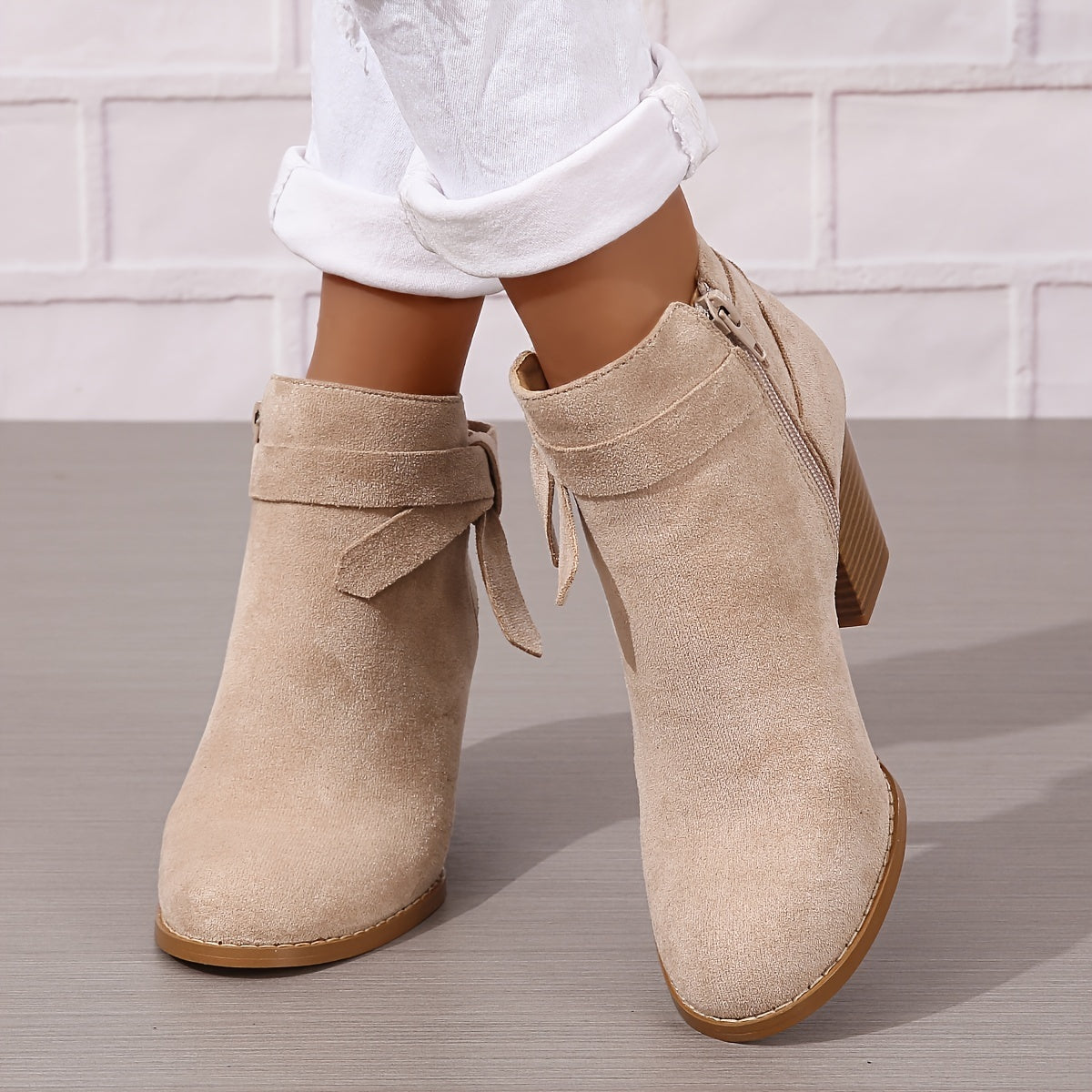 Women's Suede Side Zipper Ankle Boots