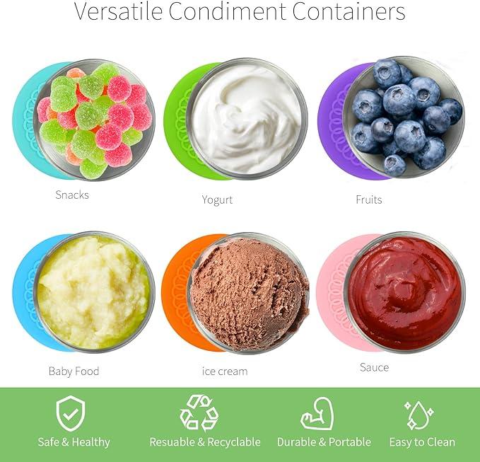 🔥LAST DAY ONLY 49% OFF🔥Set of 6,1.6 oz Small Stainless Steel Sauce Cups With Leakproof Silicone Lids