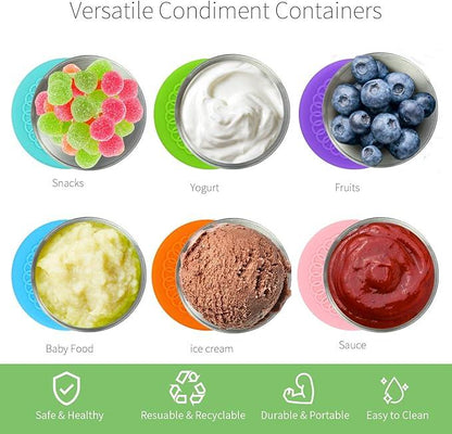 🔥LAST DAY ONLY 49% OFF🔥Set of 6,1.6 oz Small Stainless Steel Sauce Cups With Leakproof Silicone Lids