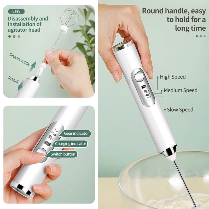 3-Speed Rechargeable Milk Frother Handheld Foam Maker