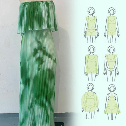 🌿Printed pleated strapless dress for women