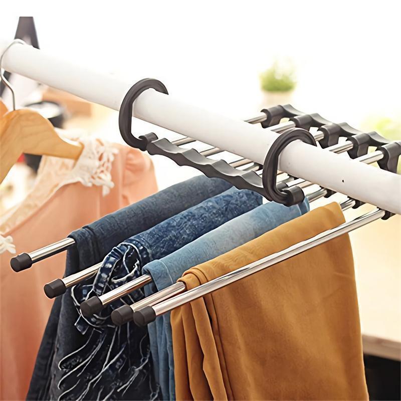 🔥Multi-functional Pants Rack - Closet Multiple Layers Multifunctional Uses Rack Organizer for Trousers Scarves Slack (1 Pack with 5 Metal Clips)