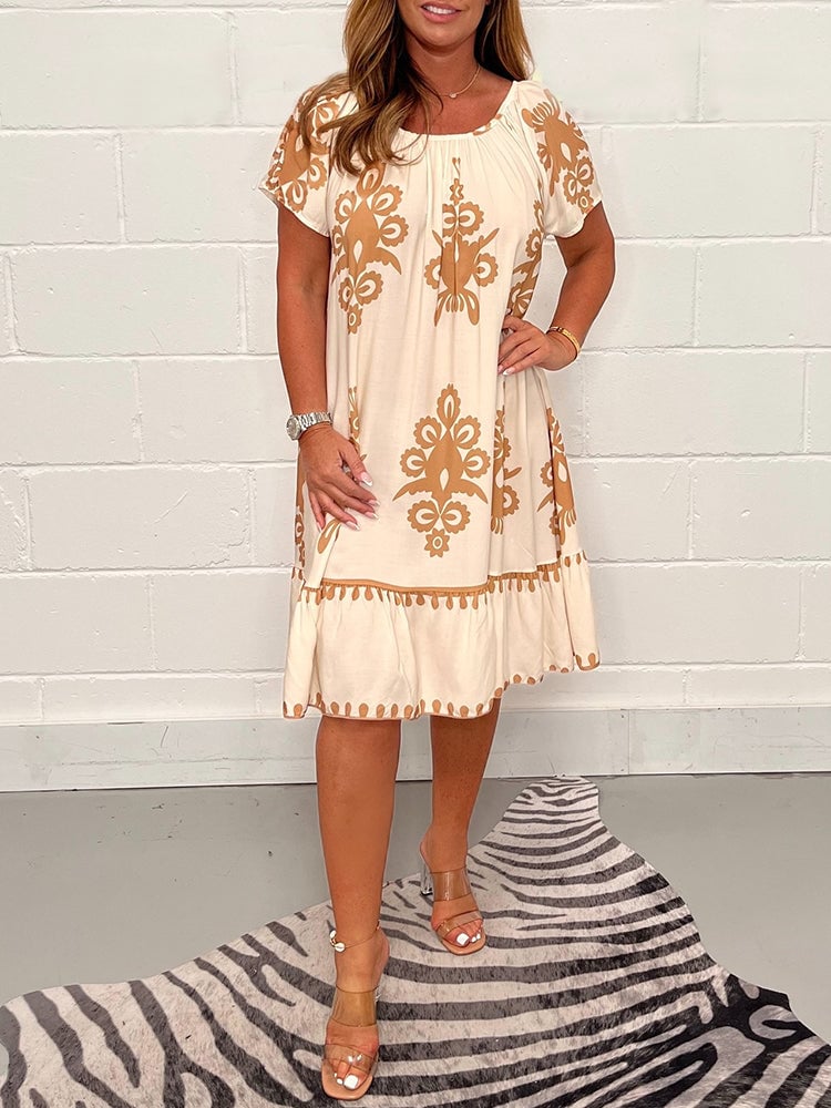 💖Geometric pattern dress with square neckline✨