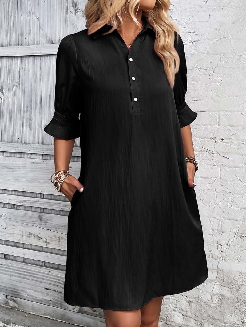 Limited time sale🔥 Womens Casual Shirt Dress Ruffle Sleeve Solid Color Button Down