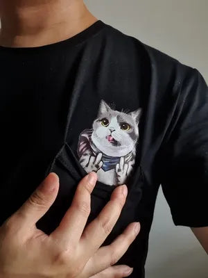 😾🖕Pocket Middle Finger Cat T-Shirt