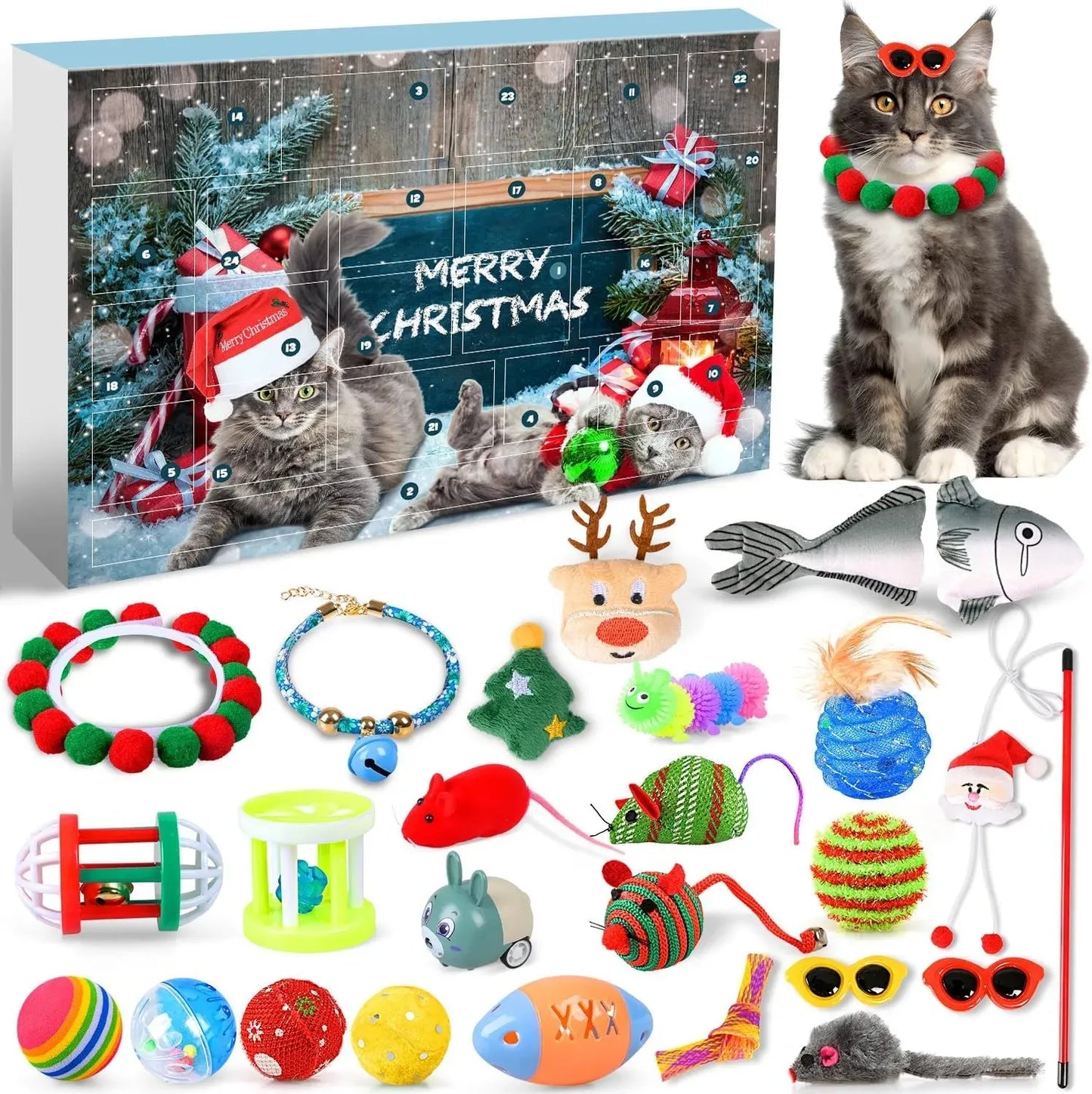 🔥Last 48 hours 57% OFF - 🐱2024 Christmas Countdown Pet Toys Advent Calendar