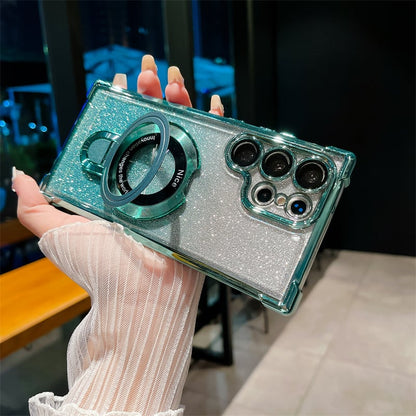 🔥New In Samsung S25 Series Case - Samsung Electroplated Glitter Four Corners Airbag Protection Magnetic Case with Invisible Stand