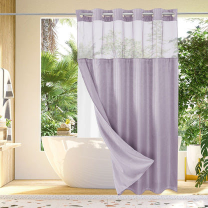 🔥🔥No Hook Shower Curtain with Snap in Liner