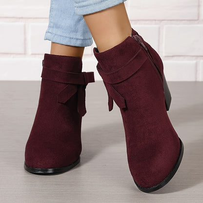 Women's Suede Side Zipper Ankle Boots