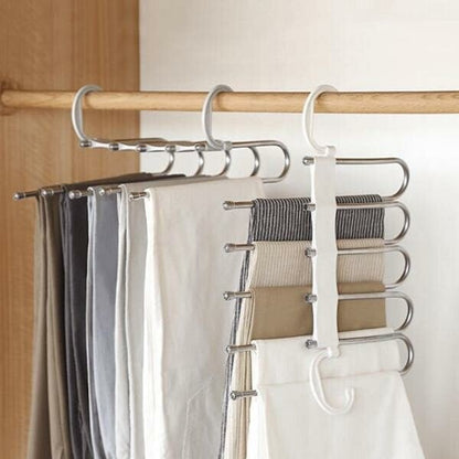 🔥Multi-functional Pants Rack - Closet Multiple Layers Multifunctional Uses Rack Organizer for Trousers Scarves Slack (1 Pack with 5 Metal Clips)
