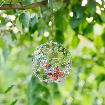 Solar Lighted Hanging Mesh Orb with Colorful Butterflies