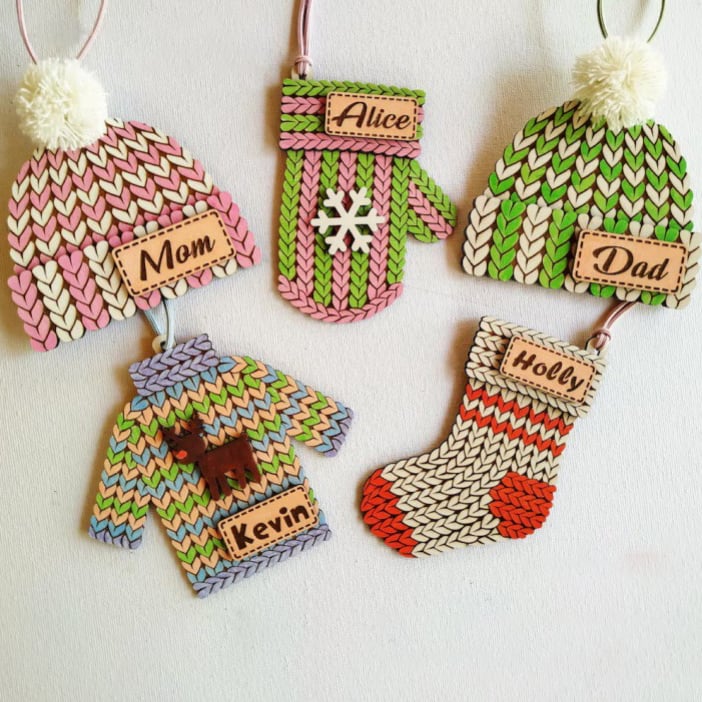 Wooden DIY Knitted Ornaments