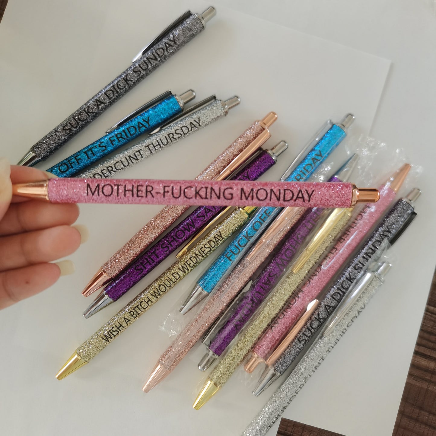 Ultimate Set of Engraved Pens for Sarcastic Souls（1 Set of 7 Pcs）