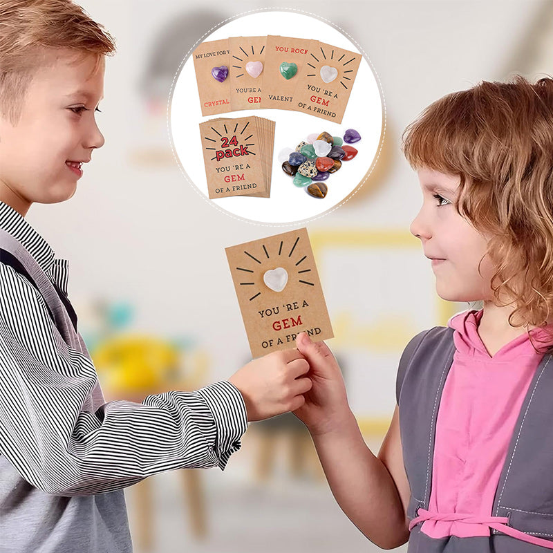 24 Pack Valentines Cards with Heart-Shape Stones