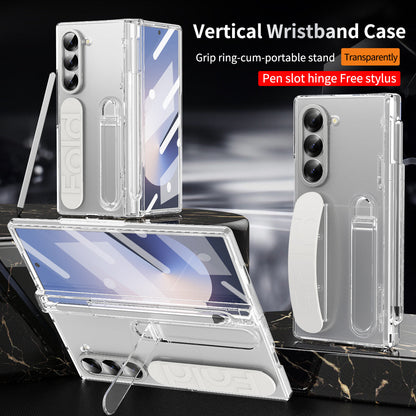 Luxury Vertical Wristband Bracket Phone Case For Samsung Galaxy Z Fold 6/5 with Pen Slot Hinge + Stylus