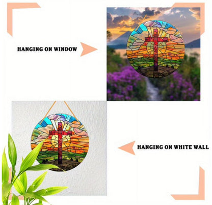 🙏God bless you - ✝️Handcrafted Radiant Jesus Cross Window Sign