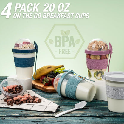 On-The-Go Yogurt & Cereal Cups with Lids and Spoon