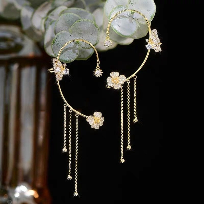 🔥🎁2024-Hot Sale🎁Butterfly Flower Tassel Shiny Zircon Earrings