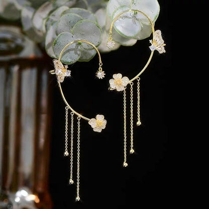 🔥🎁2024-Hot Sale🎁Butterfly Flower Tassel Shiny Zircon Earrings