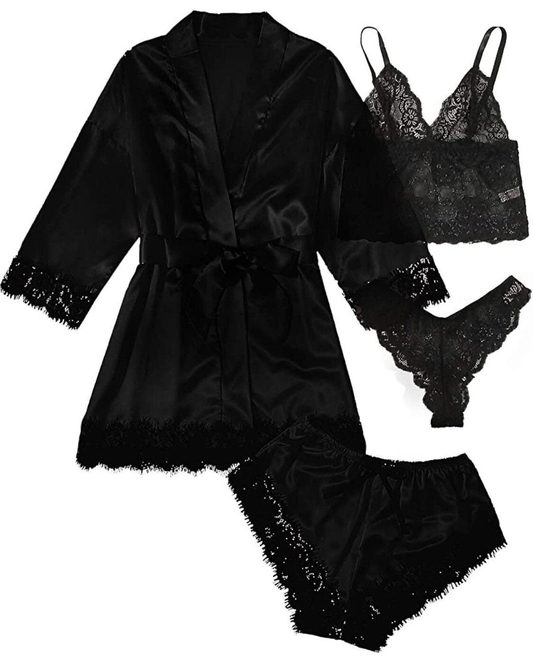 🔥LAST DAY SALE 49% OFF 🔥Valentine's Day 4 sets of lace satin sling pajamas set🌹