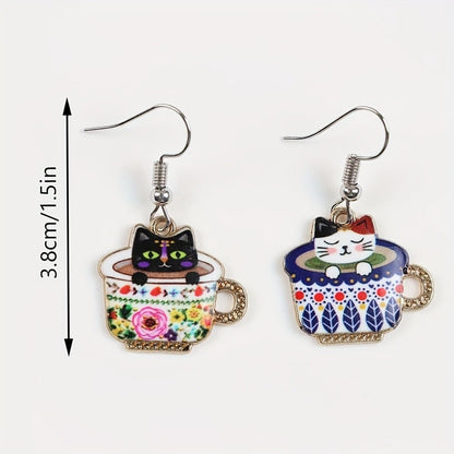 🐱Funny Cute Teacup Cat Dangle Earrings