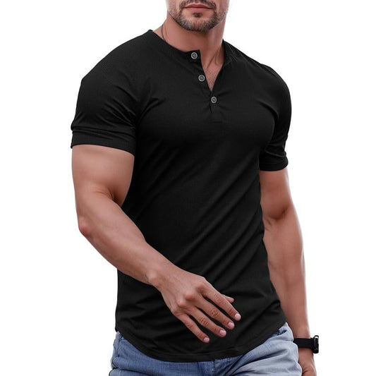 2025 Newest Men's Muscle Slim Henley Shirts with Button