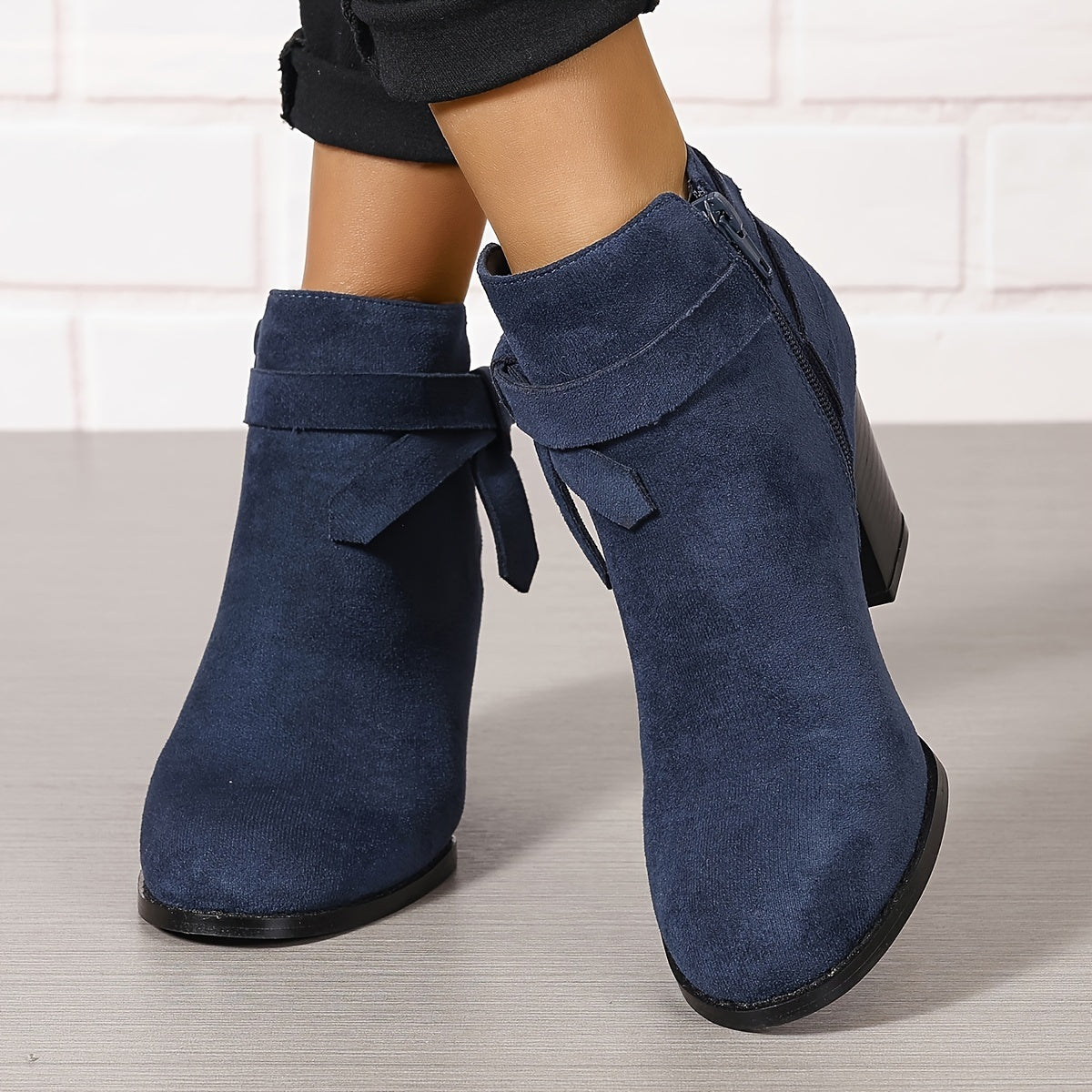 Women's Suede Side Zipper Ankle Boots