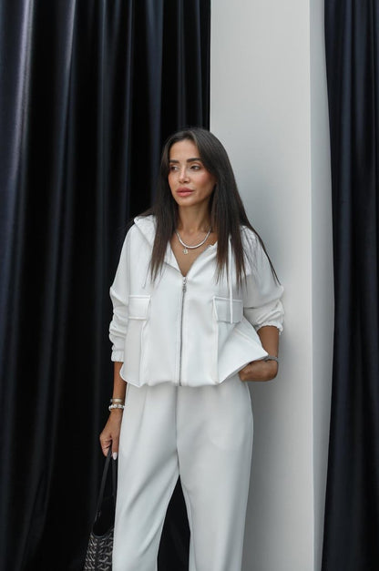 Zipper Hoodie and Elastic Waist Set