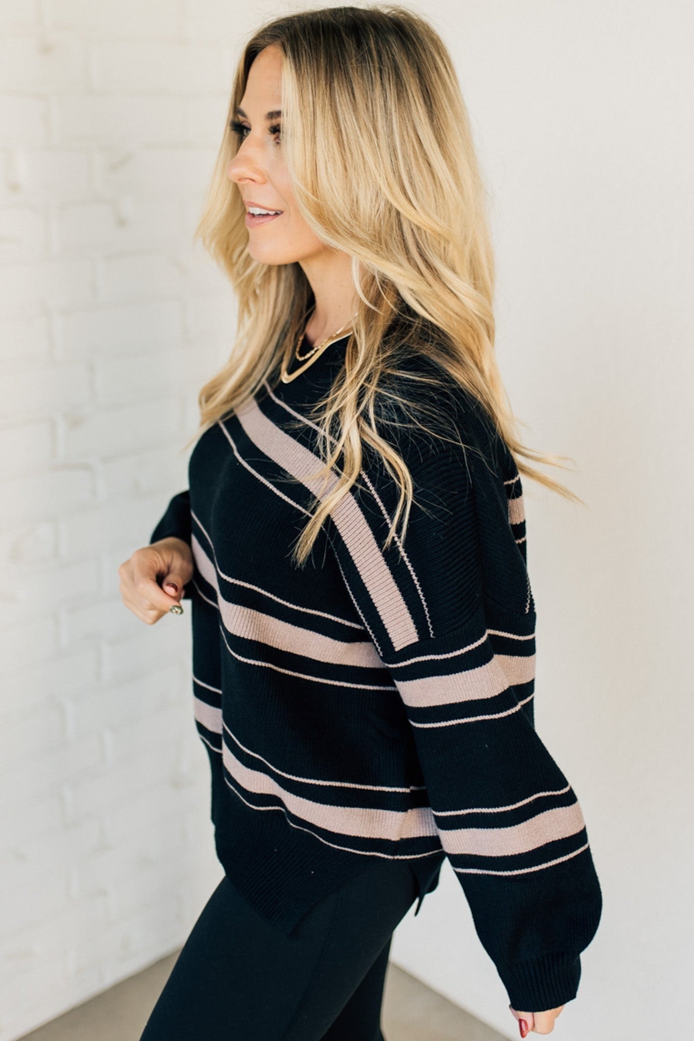 Striped Color Block Slit Sweater