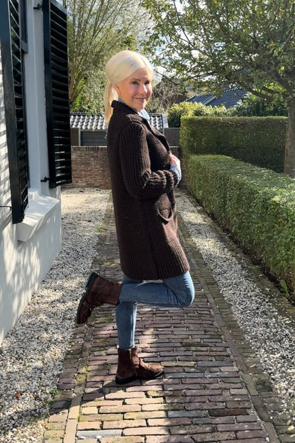 Solid Color Knitted Collar Cardigan with Pockets