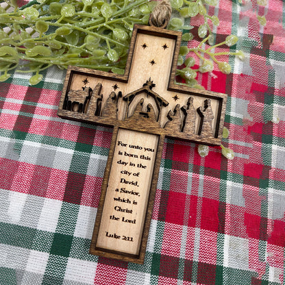 Nativity Cross Scripture Ornament - Religious Luke 2:11