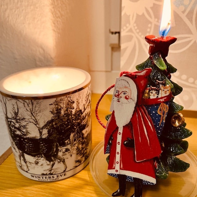 🎅Santa Claus & Three Kittens Wooden Ornament🐈