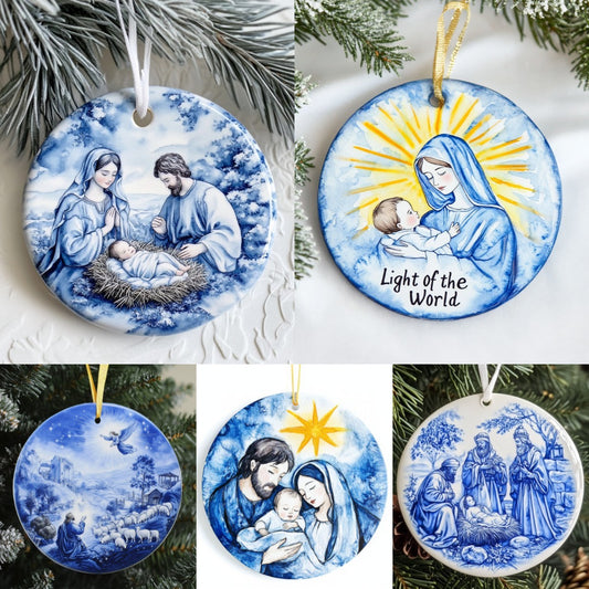 Nativity Christmas Ornament in Blue