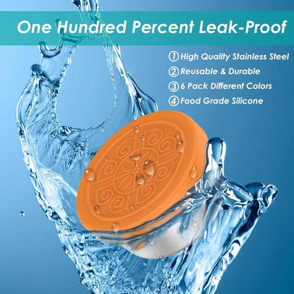 🔥LAST DAY ONLY 49% OFF🔥Set of 6,1.6 oz Small Stainless Steel Sauce Cups With Leakproof Silicone Lids