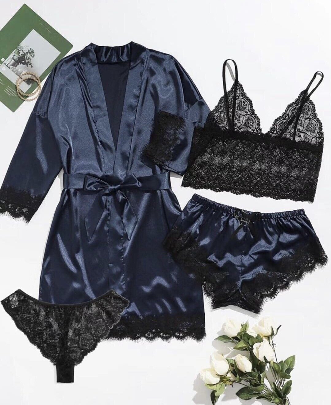 🔥LAST DAY SALE 49% OFF 🔥Valentine's Day 4 sets of lace satin sling pajamas set🌹