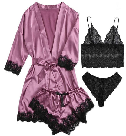 🔥LAST DAY SALE 49% OFF 🔥Valentine's Day 4 sets of lace satin sling pajamas set🌹