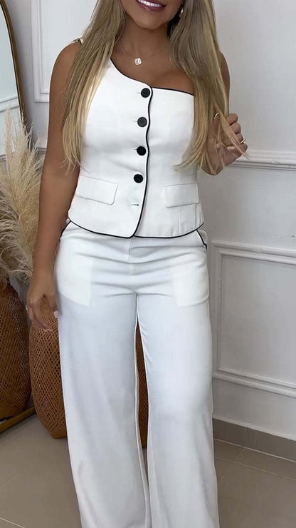 Women's Single Shoulder Button + Pants Casual Commuter Suit