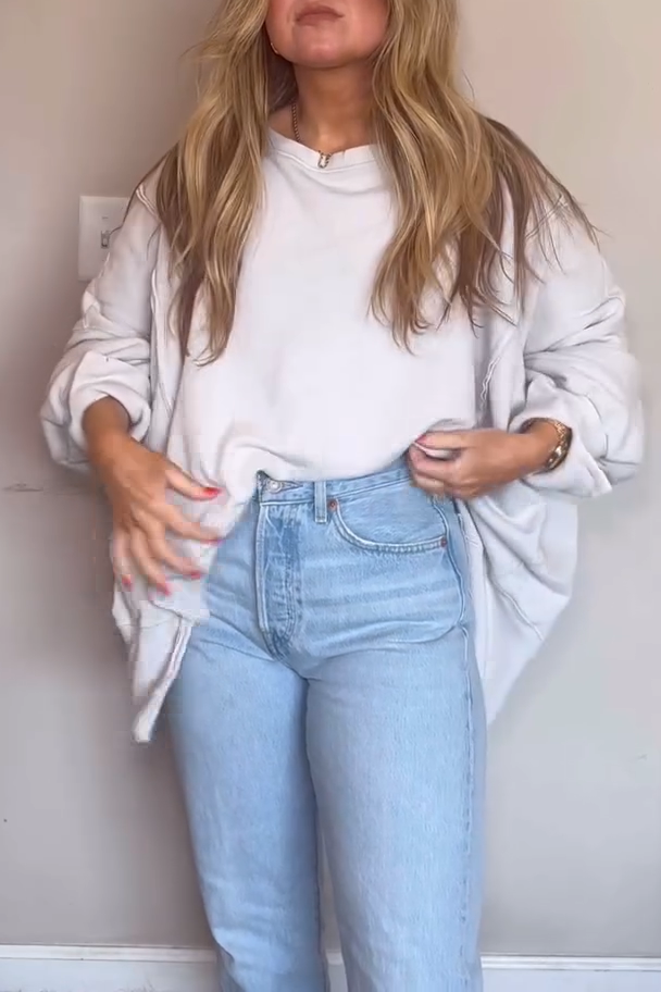 Women's Casual Round Neck Loose Hem Slit Sweatshirt