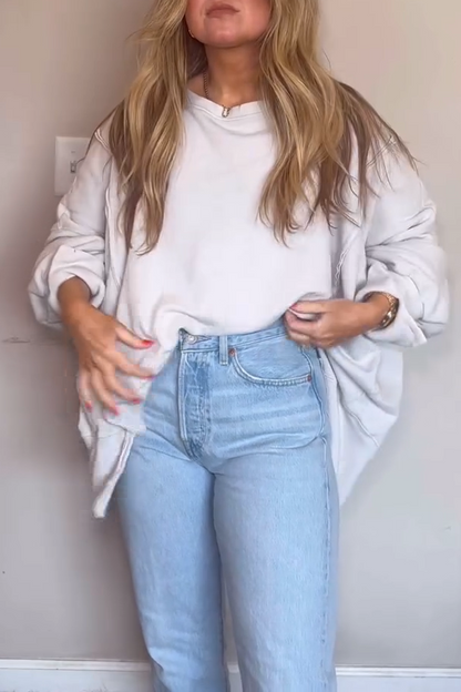 Women's Casual Round Neck Loose Hem Slit Sweatshirt