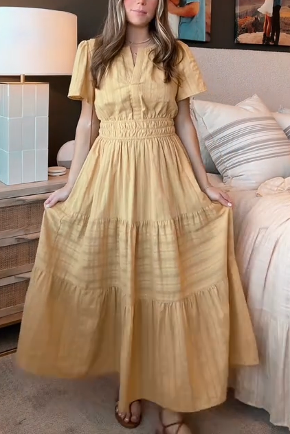 Women's Casual Simple Solid Color V-neck Short-sleeved Dress