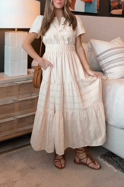 Women's Casual Simple Solid Color V-neck Short-sleeved Dress