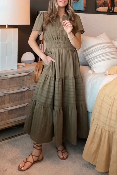 Women's Casual Simple Solid Color V-neck Short-sleeved Dress